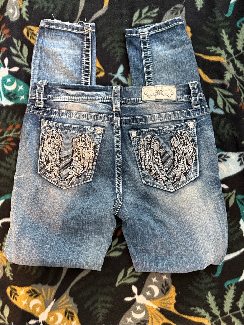 Miss Me Skinny Jeans Medium Wash Stretch Embellished Pockets Size 28
